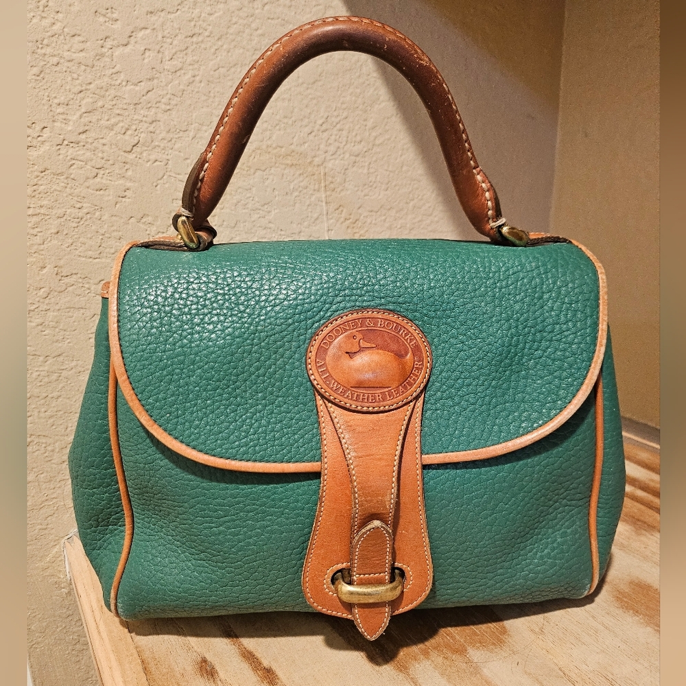 Dooney & Bourke Kelly Green & British Tan Leather Satchel
